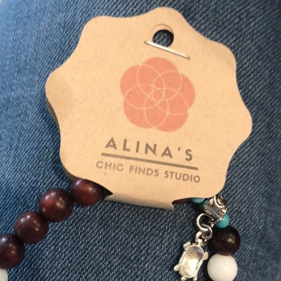 Turtles Turquoise and wood beads handmade charm bracelet S/M - Picture 6 of 7